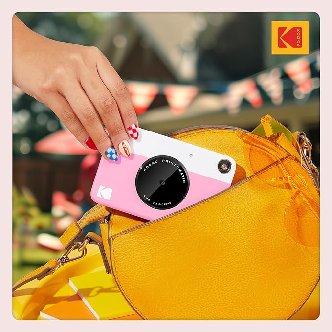 Kodak Printomatic Full-Color Instant Print Digital Camera - 75 Sheets Bundle - Prints On Zink 2x3 Sticky-Back Photo Paper - 5MP, Portable, Creative Fun Gift for Birthday, Christmas, Holiday - Pink
