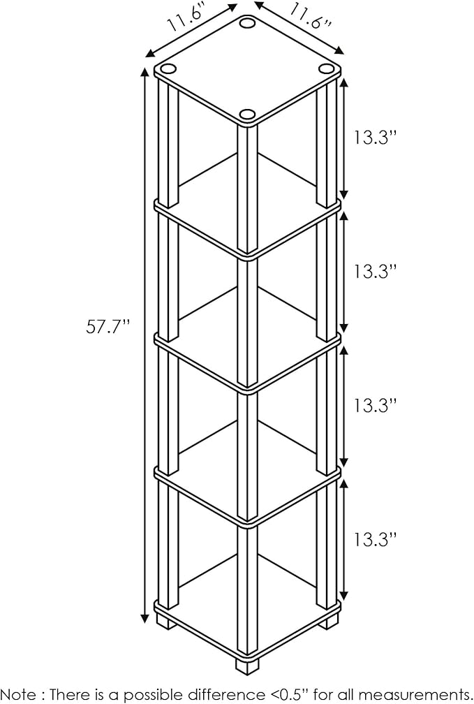 FURINNO Turn-S-Tube 5-Tier Corner Square Rack Display Shelf, French Oak Grey/Black