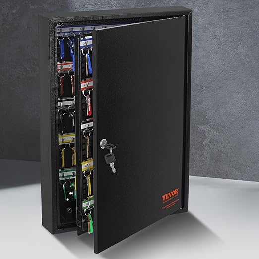 VEVOR 200-Key Cabinet, Key Lock Box with Adjustable Racks, Security Key Storage Box Steel, Key Organizer with 200 Colorful Key Tags and 4 Record Cards for School, Office, Hotel