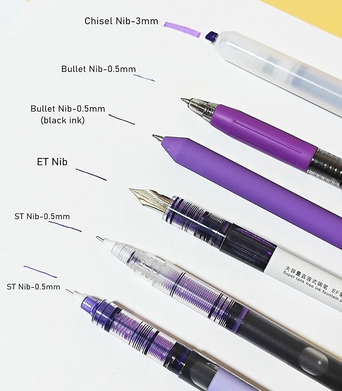 Purple and Black Ink Gel Pens with Bible Journaling Highlighter, Fine Point 0.5mm Cute Colorful Gel Pens No Bleed for Office School, Note Taking, 5 Purple, 1 Black