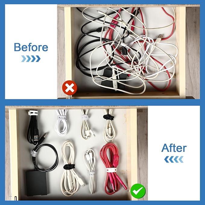 42 Pcs Silicone Cable Ties Reusable Cord Straps Multipurpose Elastic Cable Organizer for Bundling Fastening Earphone Phone Charger Home Office School (Black, White, Gray,3.15 Inch)