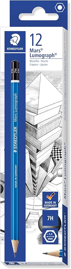 STAEDTLER Mars Lumograph 7H Graphite Art Drawing Pencil, Hard, Break-Resistant Bonded Lead, 12 Pack, 100-7H, Blue (100-7H VE)