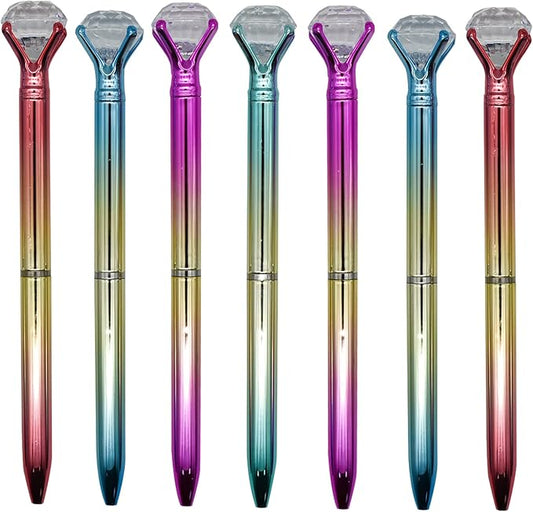 Maydahui 12 PCS Dazzling Big Diamond Ballpoint Pen Retractable Bling Rhinestone Metal Pen for Wedding Bridal Shower Party (Blue and Black Ink Random Delivery)