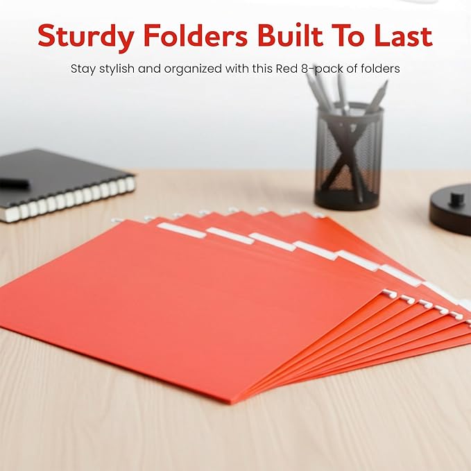 Red Hanging File Folders – 8 Pack, Letter Size File Organization Folders for Home, Office, School & Filing Cabinets