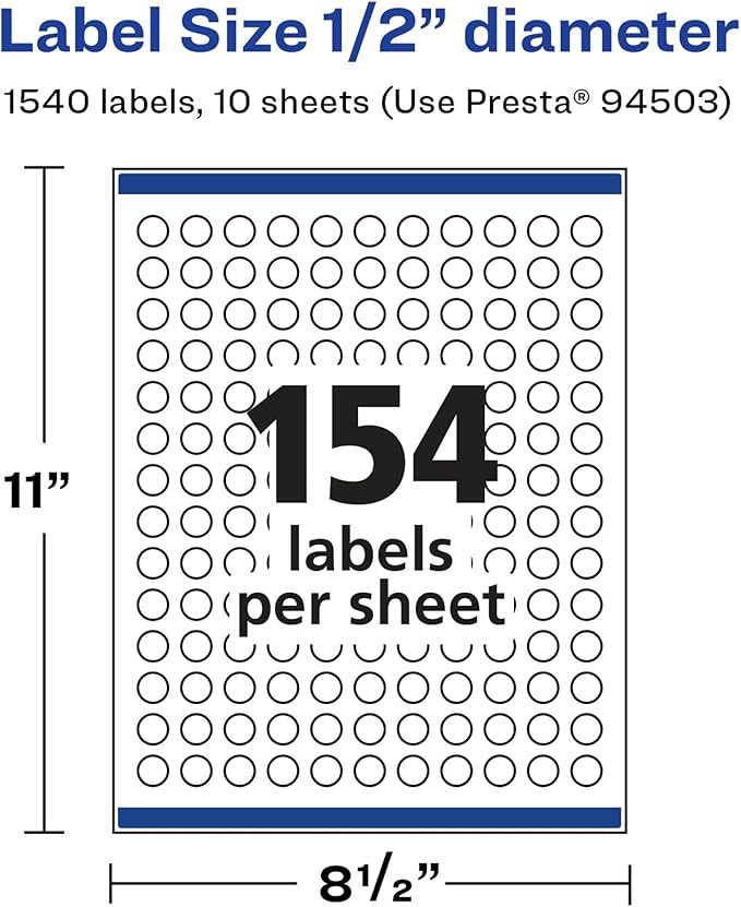 Avery Glossy White Round Labels, Sure Feed Technology, 1/2" Diameter, 1,540 Glossy White Labels, Print-to-The-Edge, Permanent Adhesive, Laser/Inkjet Printable
