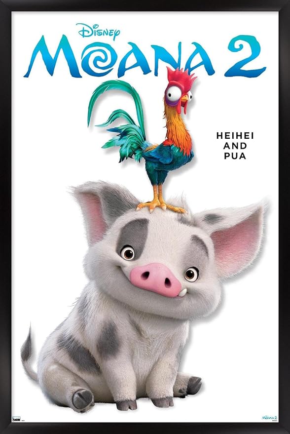 Disney Moana 2 - Heihei and Pua Feature Series Wall Poster, 34L" x 22.4W", Black Framed Version