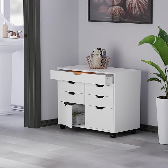 Winsome Halifax Storage Mobile Cabinets, 2 Doors, 4 Drawers, 1 Wide Drawer, for Home Office, White