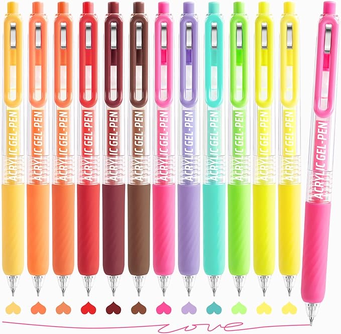 Gel Pens For Coloring, 12 Colors Retractable Colored Pens for Black Paper & White Paper, 0.7mm Fine Point Colorful Pens for Coloring, Writing, Drawing, Journaling, Note Taking, Office, Home
