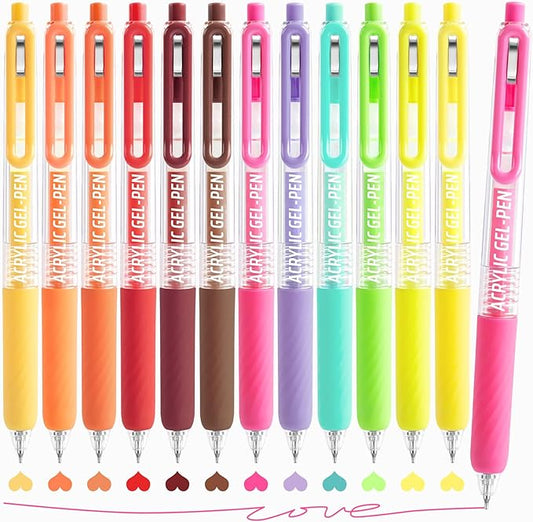 Gel Pens For Coloring, 12 Colors Retractable Colored Pens for Black Paper & White Paper, 0.7mm Fine Point Colorful Pens for Coloring, Writing, Drawing, Journaling, Note Taking, Office, Home