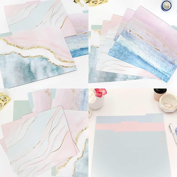 bloom daily planners Decorative File Folders - Set of Six Letter Size (8.5” x 11”) Organizers, 1/3 Cut Tabs - Assorted Designs - Ethereal Marble