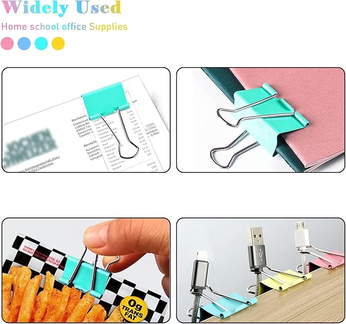 Small Binder Clips, 70 Pack, 3/4 Inch, Standard 19mm, Colorful, Hollowed Smile Design, Capacity 0.31 Inch, Mini Paper Clips, Fold Clamp, Office and School Supplies