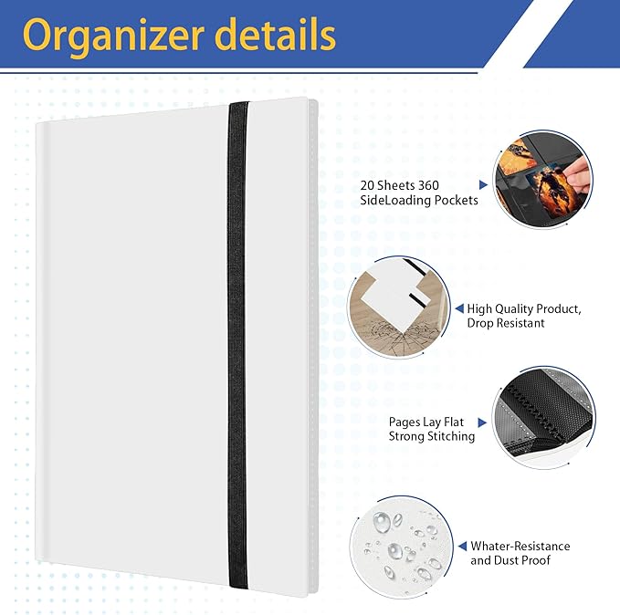Card Binder, Premium Card Book for 360 Cards, Sturdy Card Album for Collectible Cards, Side-Loading Card Collection Folder for TCG, MTG, Other Game Cards, Sport Cards, White, TM10001-7