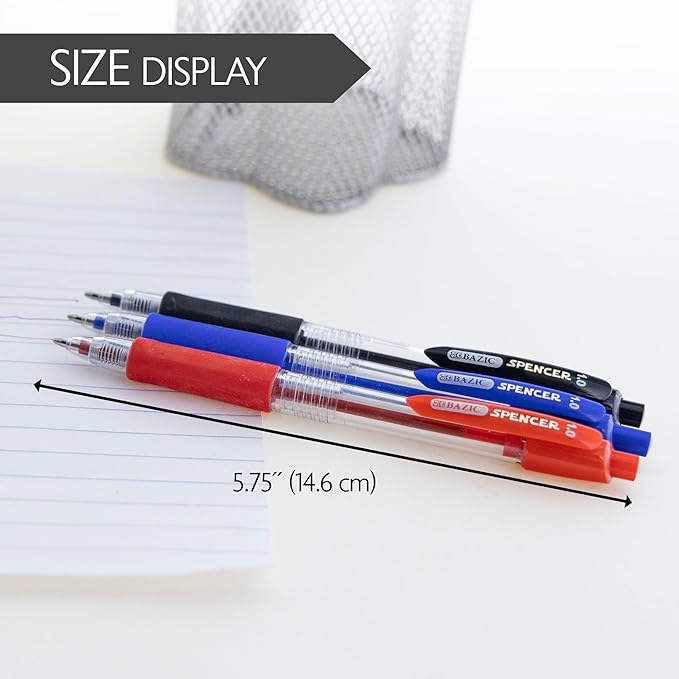 BAZIC PRODUCTS Gel Pens, Spencer Retractable Gel Pen, 1.0 mm Bold Tip for Smooth Writing for Office, School, or Teacher Use, Premium Writing Pens (5/Pack), 24-Pack