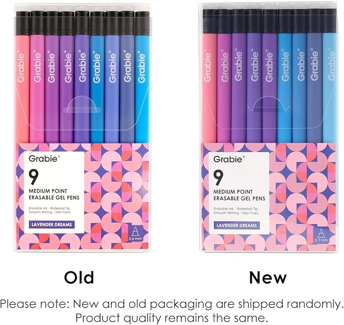 Grabie Erasable Gel Pens, 9 Colors Erasable Pens Multicolor, Make Mistakes Disappear, 0.7mm Medium Point Rollerball Tip Colored Pens for Drawing Writing Planner, Smooth Writing (Lavender Dreams)