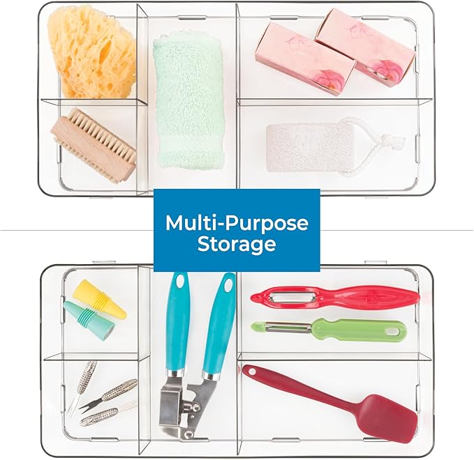 iDesign Interlocking 5-Section Drawer Organizer for Kitchen, Bathroom or Desk, Set of 2, Clear