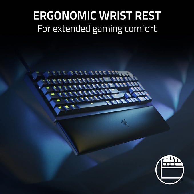 Razer Huntsman V2 Optical Gaming Keyboard: Fast Clicky Optical Switches w/Quick Keystrokes & 8000Hz Polling Rate - Doubleshot PBT Keycaps - Dedicated Media Keys & Dial - Ergonomic Wrist Rest