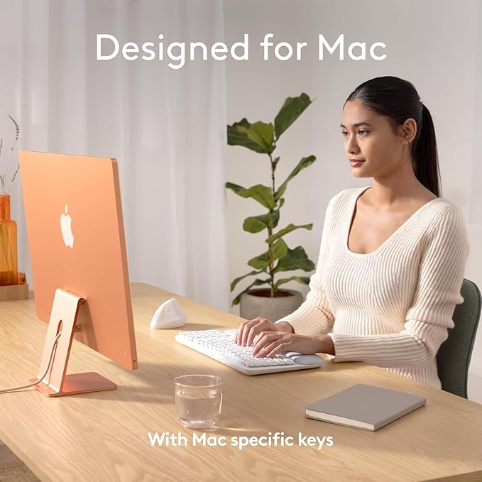 Logitech Wave Keys for Mac, Wireless Ergonomic Keyboard with Cushioned Palm Rest, Comfortable Natural Typing, Bluetooth Keyboard, Easy-Switch, Optimized for Mac, Apple, iPad - Off White(Renewed)