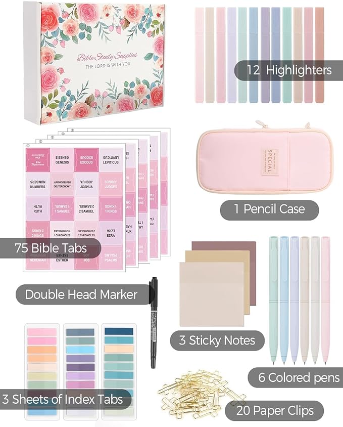 Bible Journaling Kit, Bible Study Supplies, Aesthetic Book Annotation Kit,Highlighter Set No Bleed, Bible Journaling Kit for Gift