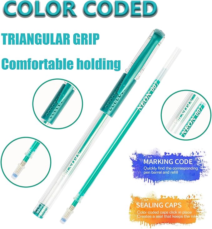 48 Pack Green Gel Pens, 24 Colored Gel Pen with 24 Refills,40% More Ink Write Smooth for Adults Coloring Books Drawing Doodling Scrapbooks Bullet Journaling