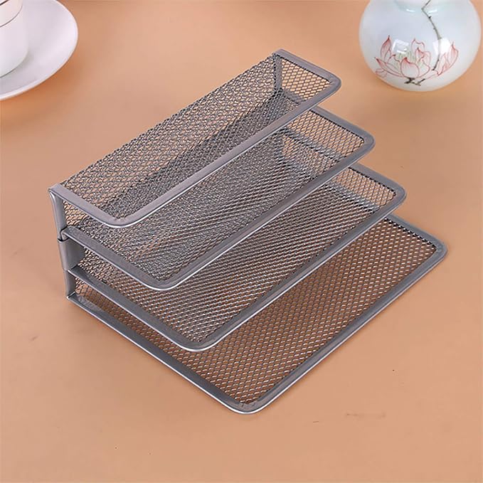 VANRA 2 Small Letter Sorters Desktop File Holder Organizer Metal Mesh with 3 Vertical Upright Compartments (2 Silver)