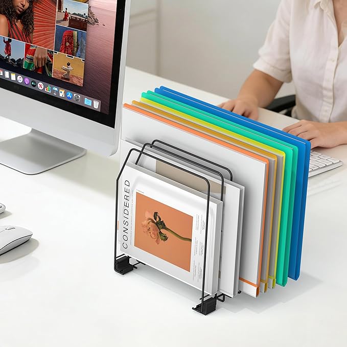 File Organizer for Desk, 7-Section Vertical File Sorter, Paper Holder Organizer Standing Metal File Folder for Office Home Classroom, Black