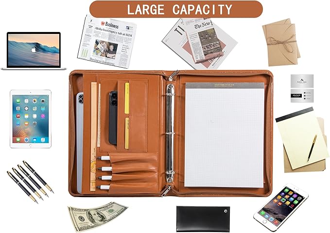 AZXCG Zipper Portfolio Padfolio Binder,3 Ring Padfolio for Women and Men,Business Portfolio Organizer for Women with A4 Writing Pad Holder,Business Portfolio for Meeting,Gift for Valentine's Day