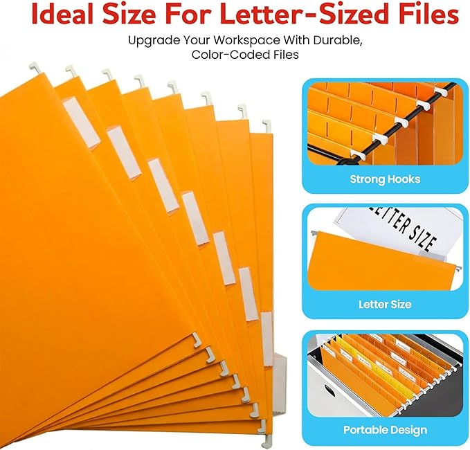 Orange Hanging File Folders – 8 Pack, Letter Size File Organization Folders for Home, Office, School & Filing Cabinets