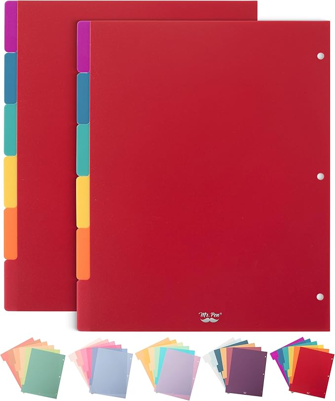 Mr. Pen Binder Dividers, 2 Sets of 6 Tab Dividers (12 Total), Plastic for 3 Ring Binder