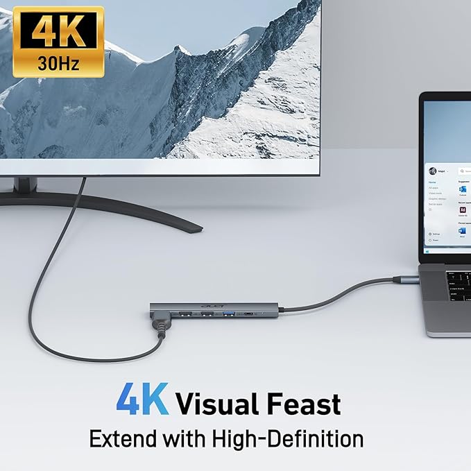Acer 5 in 1 USB C Hub with 4K HDMI, 100W Power Delivery, 3 USB A Data Ports, USB C to HDMI Multiport Adapter for Laptop, PC, Tablet, MacBook Air, iPad Air, iMac, iPhone 15/16 Pro/Pro Max (2 Pack)