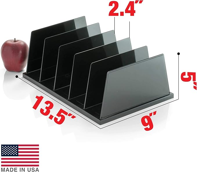 Officemate Recycled Large Standard Sorter, 5 Compartments, 13.5 x 9 x 5 Inches, Black (26192)