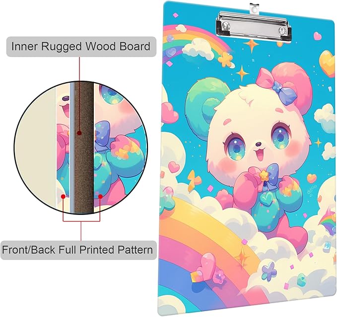 Fashion Clipboard, A4 Letter Size Wooden Decorative Clipboards for Teacher, Nurse, Doctor,Student and Kids, Cute Design for Standard Size 12.2" x 8.9"(C-Cute Bear)