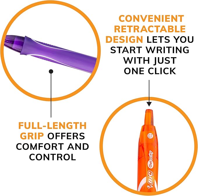 BIC Gelocity Quick Dry Retractable Gel Pens with Medium Point and Comfortable Grip, 12-Count in Assorted Ink