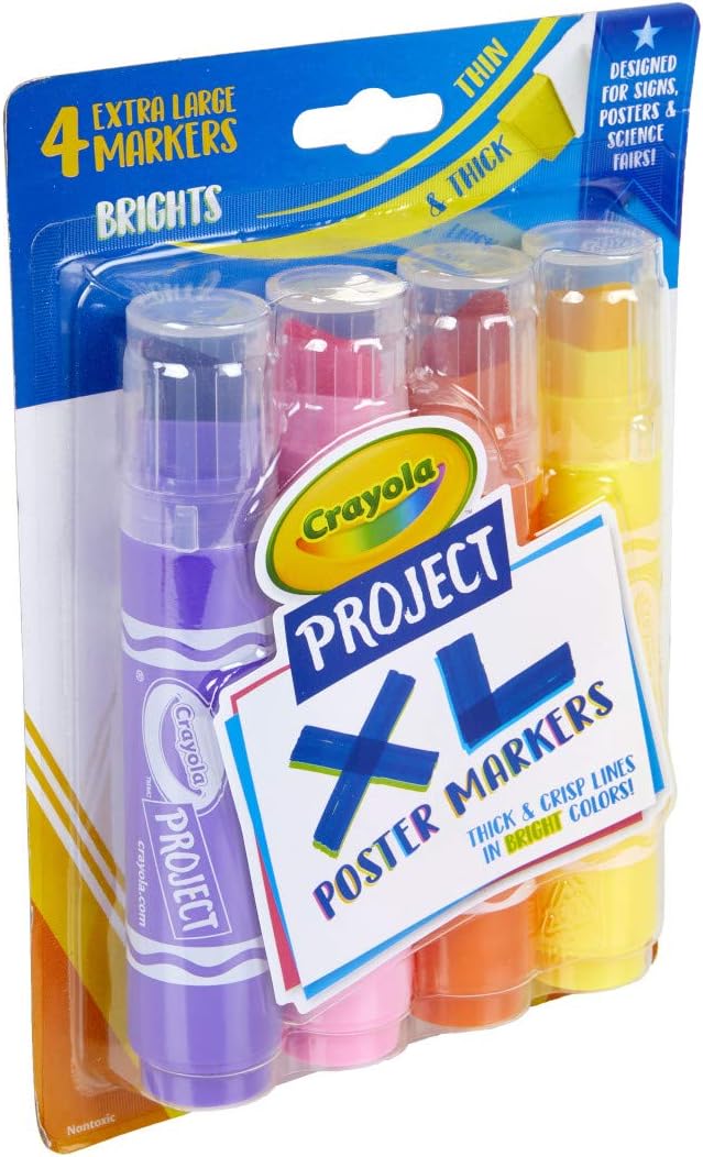 Crayola XL Poster Markers, Assorted Bright Colors, School Supplies, 4Count