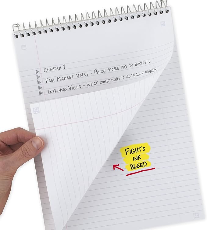 Five Star Top Spiral Notebook + Study App, 1 Subject, College Ruled Notepad, 8-1/2" x 11", 100 Sheets, Fights Ink Bleed, Water Resistant Cover, Black (820058A-ECM)