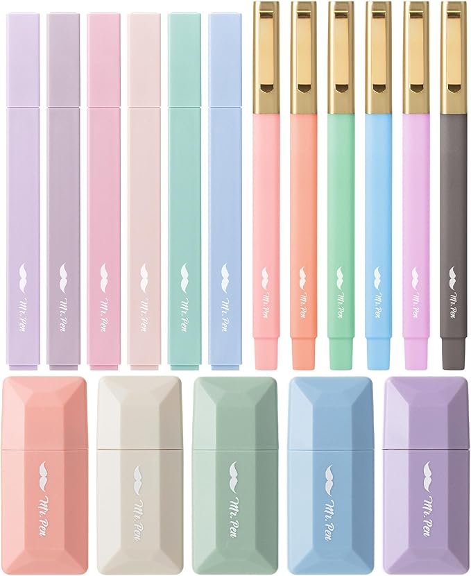 Mr. Pen- Aesthetic Highlighters and Pens, 17 Pack, Aesthetic Correction Tapes, Cute Highlighters Assorted Colors, Black Ink Bible Pens 1.0mm