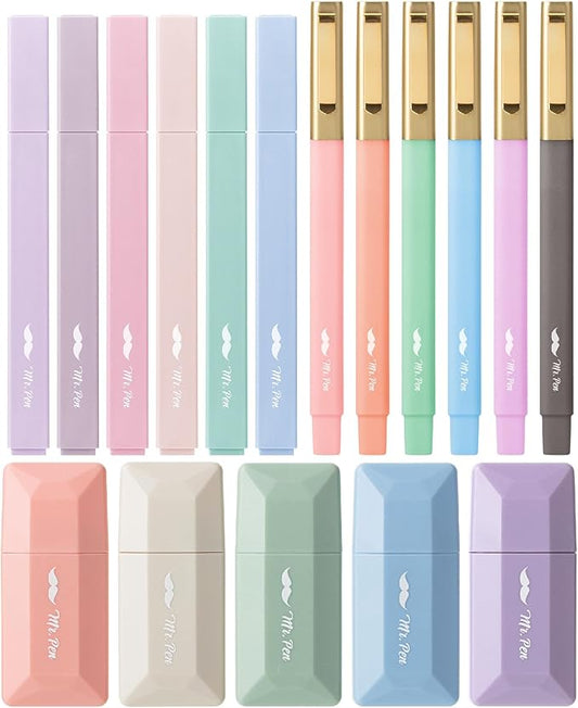 Mr. Pen- Aesthetic Highlighters and Pens, 17 Pack, Aesthetic Correction Tapes, Cute Highlighters Assorted Colors, Black Ink Bible Pens 1.0mm