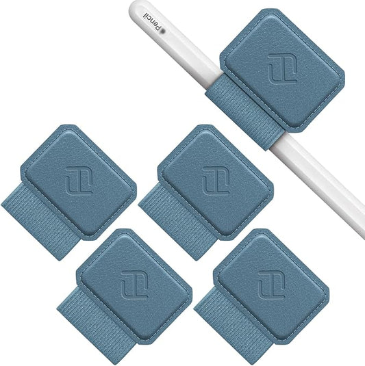 Fintie 4 Pack Pen Loop Holder for Apple Pencil Pro, Apple Pencil (USB-C / 1st / 2nd Generation) and Stylus Pens, Elastic Adhesive Leather Sleeve Attached to Cases, Ocean Blue
