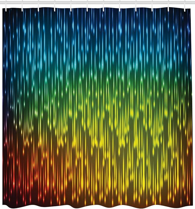Ambesonne Colorful Shower Curtain, Galaxy Universe Outer Space Inspired Technical Neon Rain Modern Abstract Art Print, Cloth Fabric Bathroom Decor Set with Hooks, 69" W x 75" L, Lime Green Sky Blue