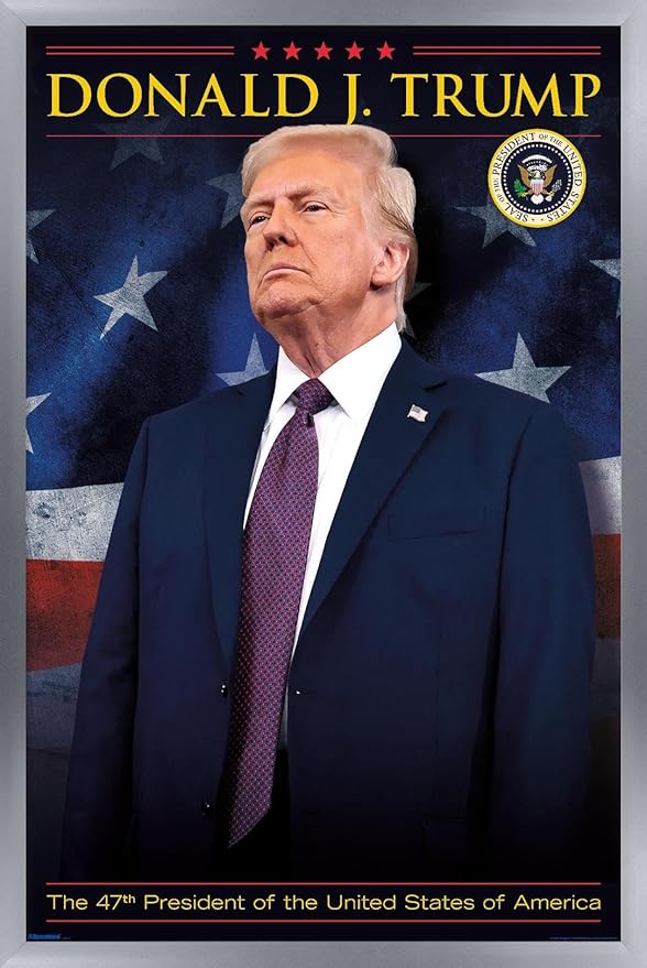 President Donald Trump - 47th President Wall Poster, 22.4L" x 14.7W", Silver Framed Version