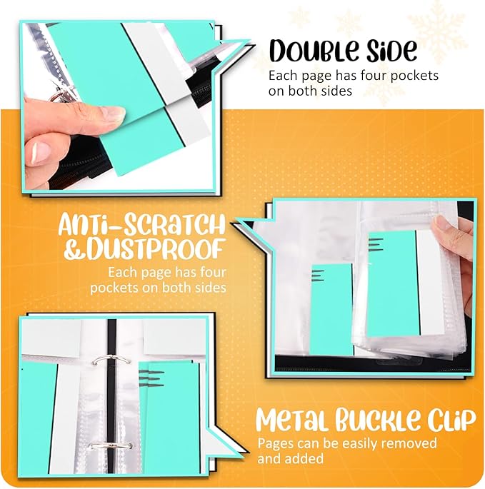 Card Binder 4 Pocket, Collectible Trading Card Albums Fits 400 Cards with 50 Removable Sleeves, Portable Trading Card Binder Collection Album Holder, Game Card Case book With Zipper for Gifts, L-Green