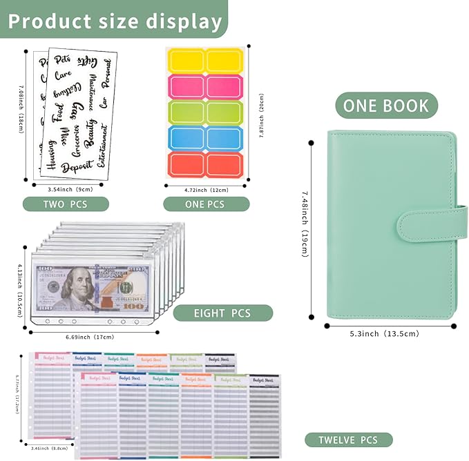 NICOOTHBudget Binder Cash Envelopes A6 Money Saving Binder with Zipper envelopes (Green)
