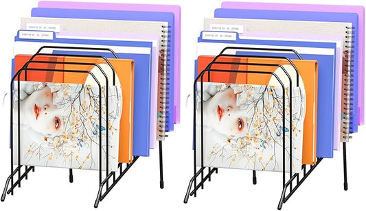 Incline Metal Desk Magazine Folder Holder, Sorter Desk File Organizer with 8-Section Vertical Compartments Rack File Organizer for Office, Home, School (2 Pack)