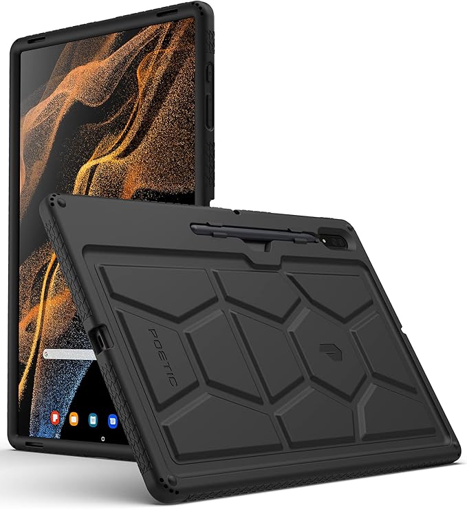 Poetic TurtleSkin Case Designed for Samsung Galaxy Tab S8 Ultra 14.6 Inch 2022, Heavy Duty Shockproof Rugged Kids Friendly Drop Protection Silicone Cover, Black