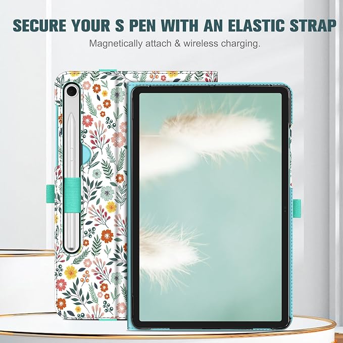 Fintie Case for Samsung Galaxy Tab S10 Lite/ S10 FE/ S9 FE 5G 10.9 Inch/Tab S9 11 Inch with S Pen Holder, Multi-Angle Viewing Protective Cover with Pocket, Auto Sleep/Wake, Spring Bloom