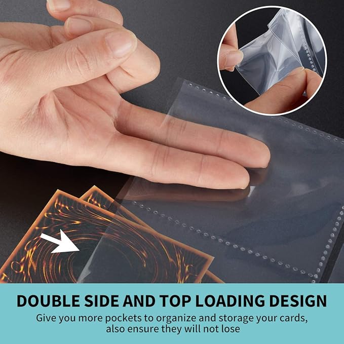 Trading Card Sleeves, JIQEZNL 1440 Pockets Premium Double Side Baseball Card Sleeves Pages for 3 Ring Binder, 9 Pocket Card Sheets Protectors for Standard Pokemon Cards, Sports, Yugioh, Business Cards