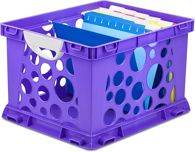 Storex Premium File Crate with Molded Handles – Letter and Legal Document and Folder Storage, Classroom Purple 3-Pack (61459U03C)