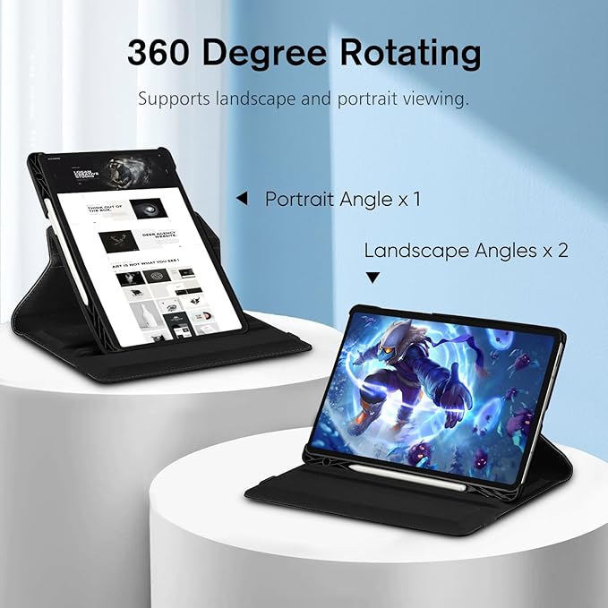Fintie Rotating Case for Samsung Galaxy Tab S10 Lite/ S10 FE/ S9 FE 5G 10.9 Inch/Tab S9 11 Inch with S Pen Holder, 360 Degree Swiveling Stand Cover Auto Sleep/Wake, Black