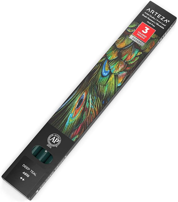 Arteza Colored Pencils, Pack of 3, A510 Deep Teal, Soft Wax-Based Cores, Ideal for Drawing, Sketching, Shading & Coloring
