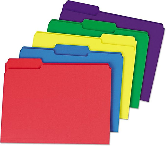 Universal Deluxe Heavyweight File Folders, 1/3-Cut Tabs: Assorted, Letter Size, 0.75" Expansion, Assorted Colors, 50/Box