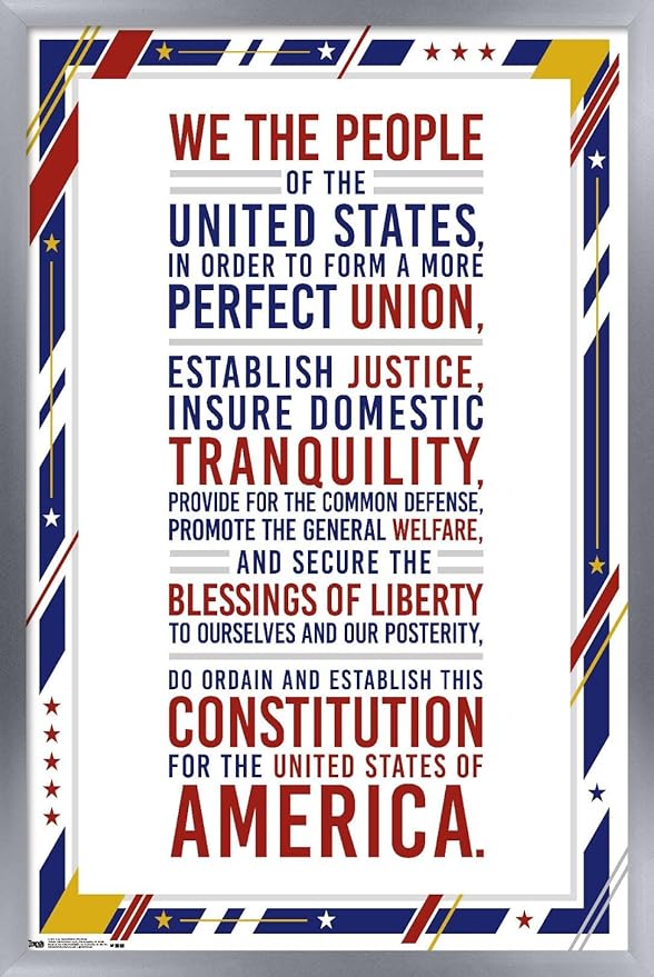 Trends International The United States Of America - Constitution Preamble Wall Poster, 14.725" x 22.375", Silver Framed Version